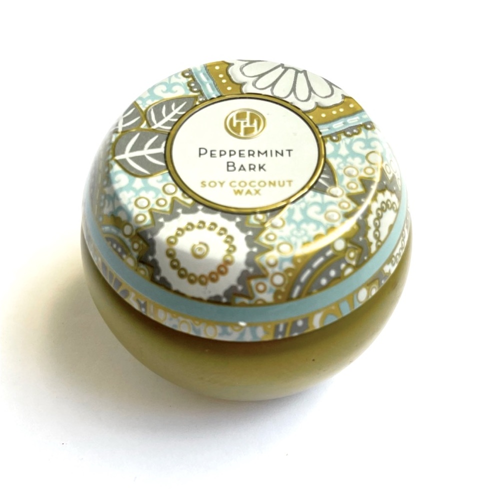 Huntington Home Soy Coconut Wax Candle Peppermint Bark Decorative Tin with Lid
